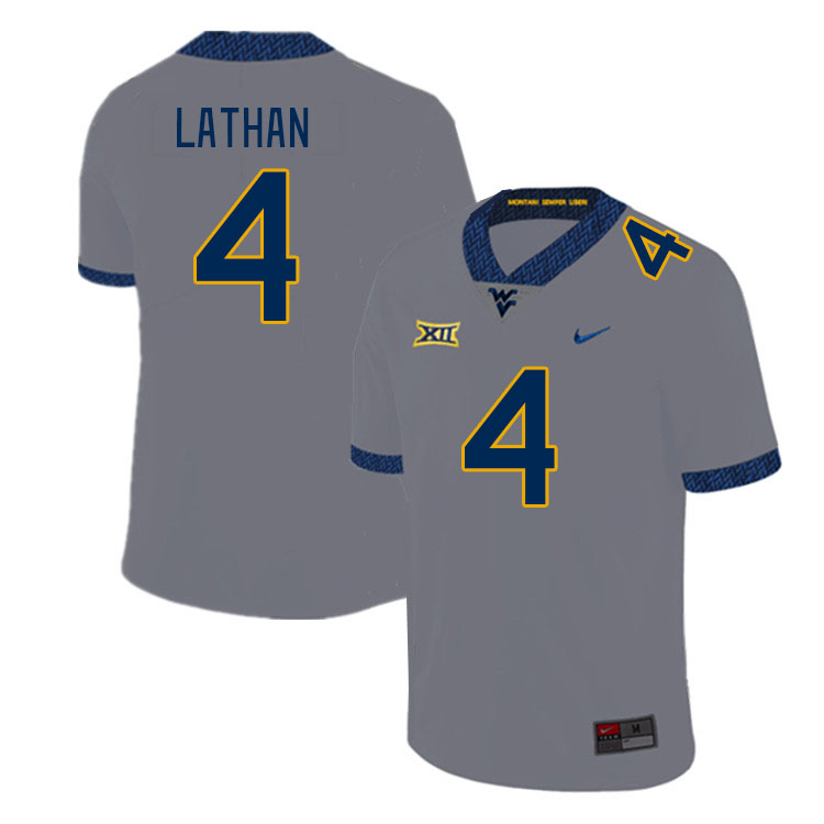 Men #4 Trey Lathan West Virginia Mountaineers College Football Jerseys Stitched Sale-Grey